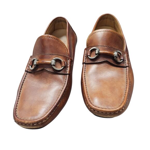 Magnanni Driving Loafer Mens 9 Brown Leather Horse Bit Shoes Minimal Preppy - Picture 2 of 8